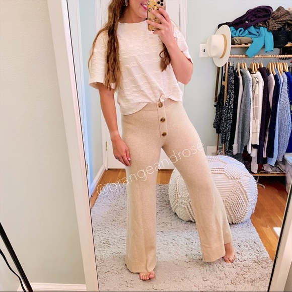 Divine Heritage Pants - Divine Heritage Cream Wool Flare Leg Knit Pants XS